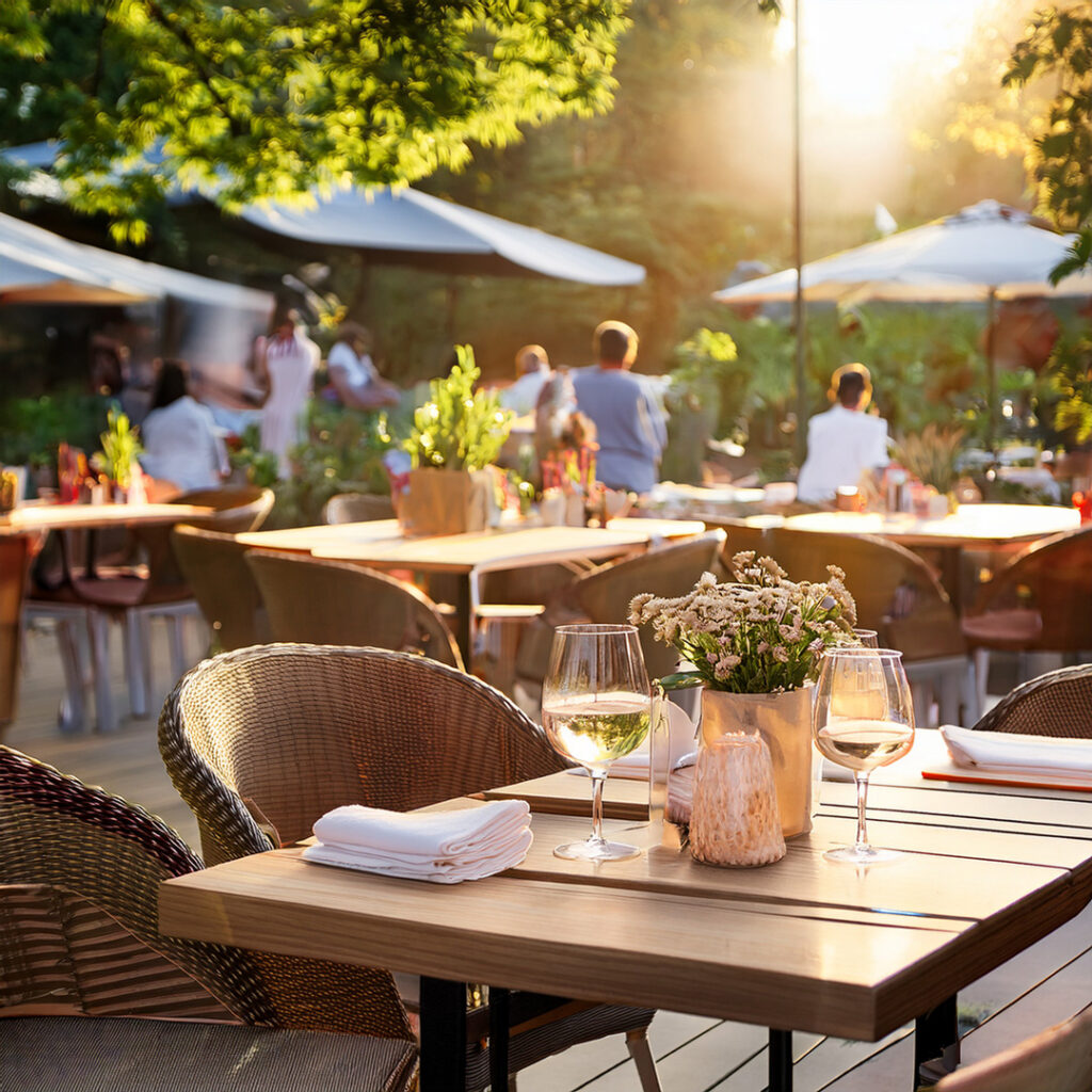 Ontario restaurant marketing tips for long weekends. Restaurant Patio in the sun.