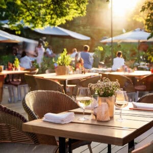 Ontario restaurant marketing tips for long weekends. Restaurant Patio in the sun.